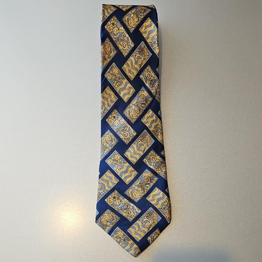 Lanvin Navy And Gold Patterned Tie